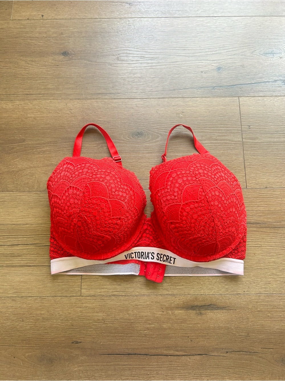 Victoria's Secret Red Lace Push-Up Bra with Branded Band